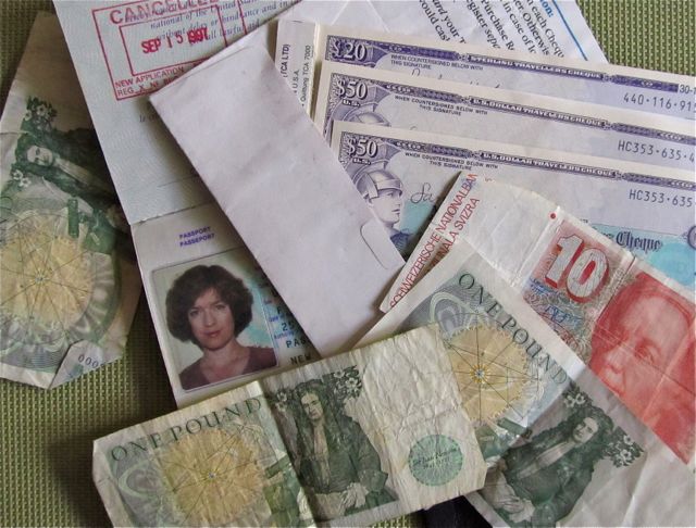 Vintage Traveler's Checks and a little foreign currency.